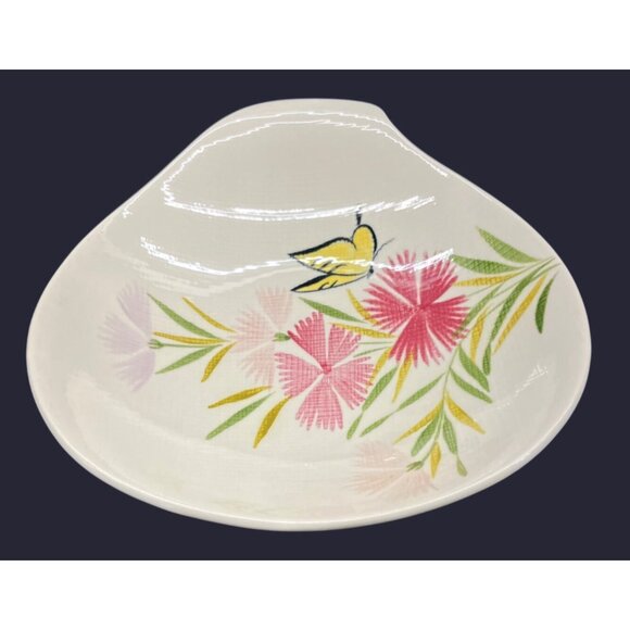 Vintage Red Wing Abstract Pink Spice Floral Butterfly Lug Handle Serving Bowl - Picture 3 of 11